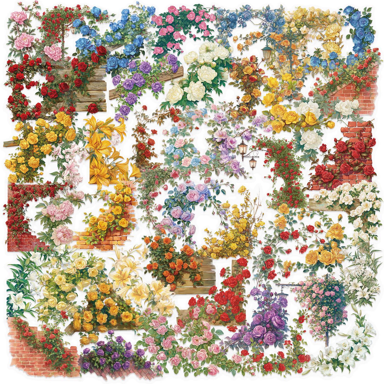 50 Листов Винтажные Цветочные Граффити ПЭТ Наклейки для DIY Журнала, Чехла Телефона, Компьютера, Водонепроницаемый Подарок SLP151