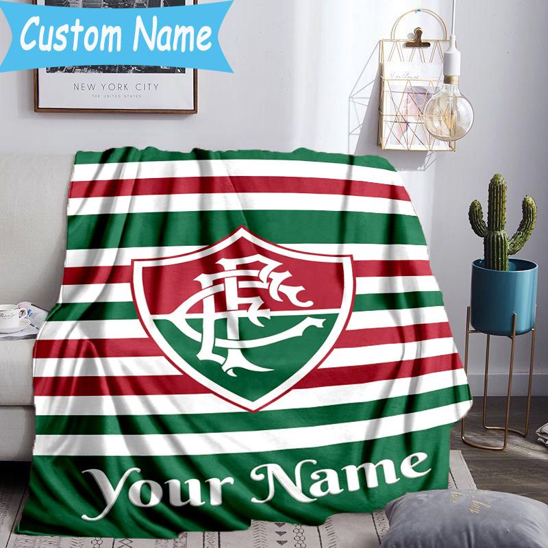 Custom Name Fluminense Fc Crest Flannel Blanket, Use for Birthday/Holiday Gift, Soft Blanket for Sofa/Bed/Camping/Office, Home Decor