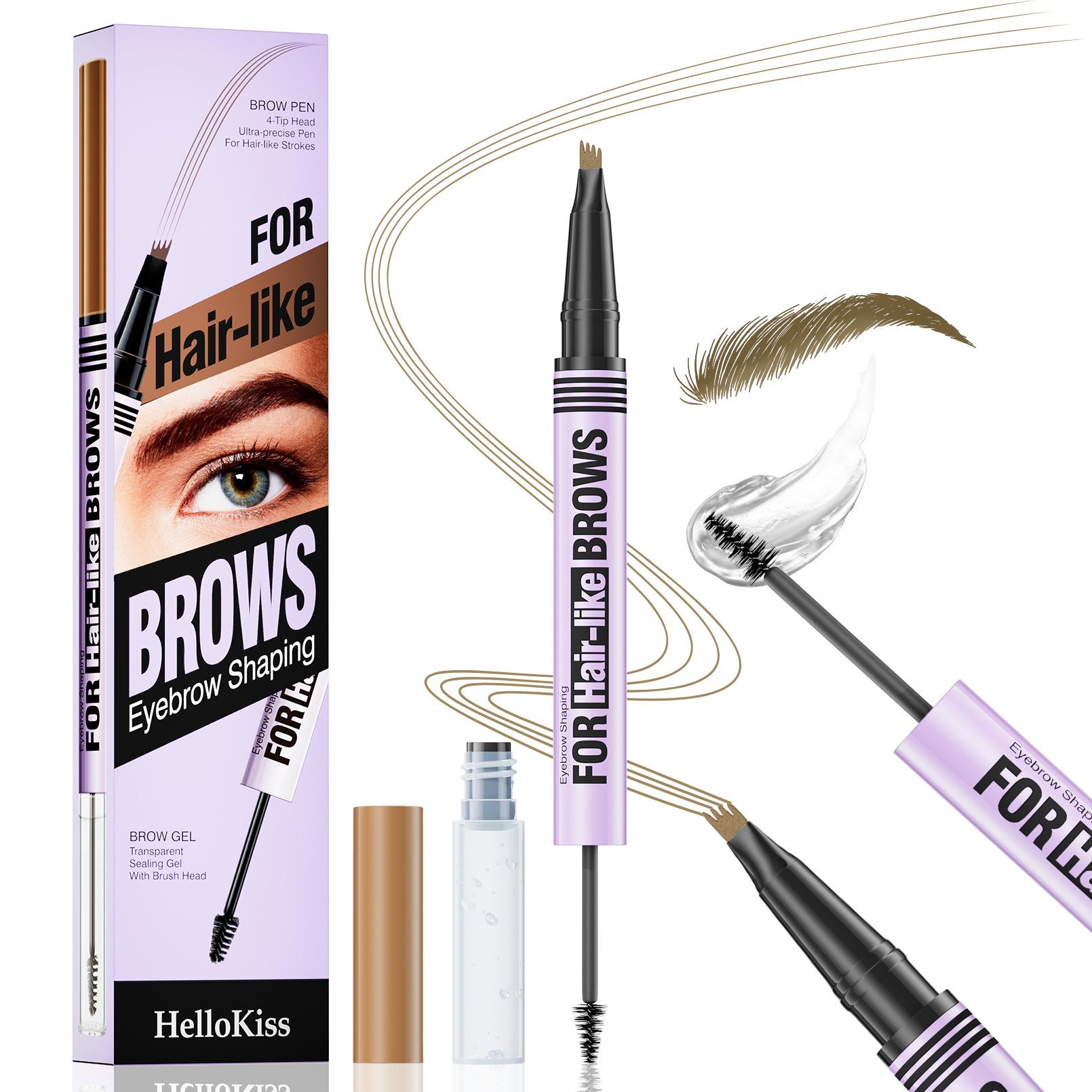 Double-Headed Four-Pronged Eyebrow Pencil + Eyebrow Glue, Makeup 1.5+0.4ml