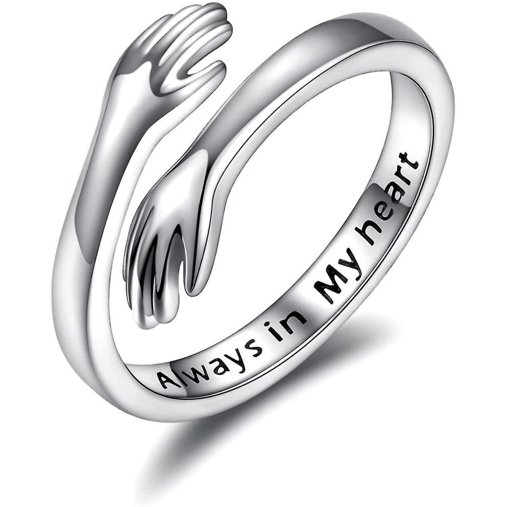 Pierścionki Hug z próby 925 Sterling Silver dla Kobiet Kocham Cię na Zawsze Pierścionek Hug Regulowany Pasek Biżuteria Prezent dla Nastolatek Par Pierścionki Dłonie Przytulające Posrebrzane