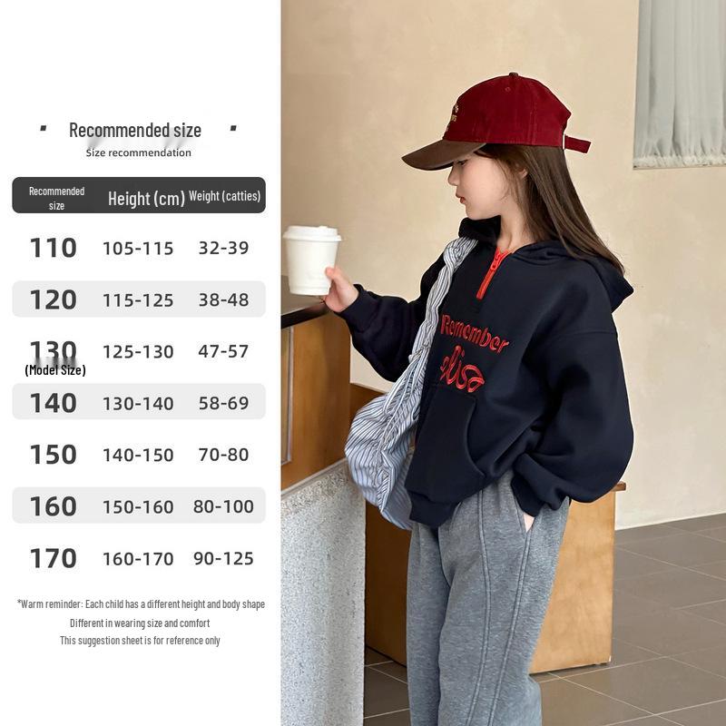 

YOJIA Girls Trendy Fleece-Lined Hooded Sweatshirt, Winter 2025 Collection 150 cm темно-синий