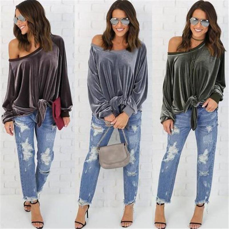 Stylish Loose Off-shoulder Bow-tie Sweatshirt For Women In Solid Colors
