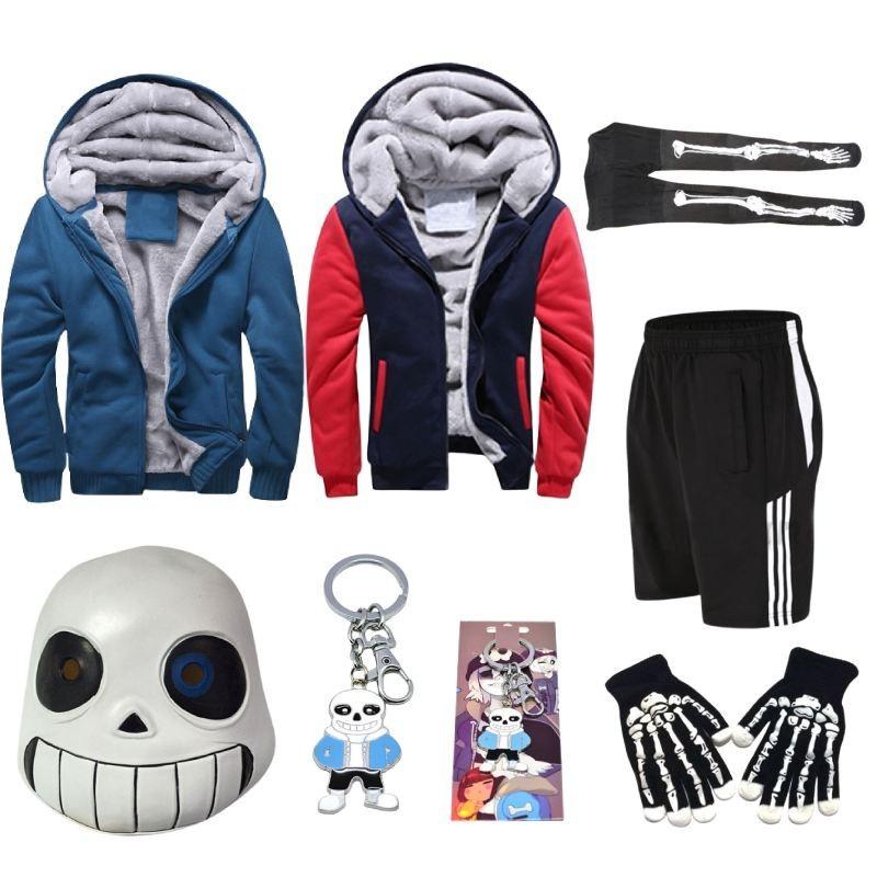 Undertale Sans Cosplay Set Hoodie Shorts Long Socks Mask Gloves Keychain**