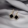 Black Enamel Rhombus Pendants Dangle Earrings for Women Rhinestone Side Square Geometric Statement Female Boho Ear Jewelry