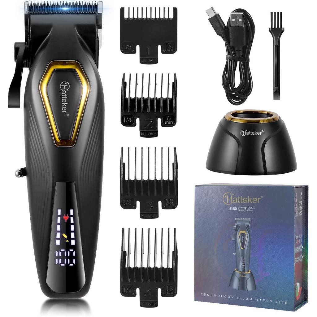 Hatteker Professional Hair Clippers 7500RPM Vector Motor DLC Blades 4 Guide Combs USB Base Charging Barber Hair Trimmer for Men