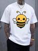 Casual White T-shirt with Cute Cartoon Bee Print - Short Sleeve