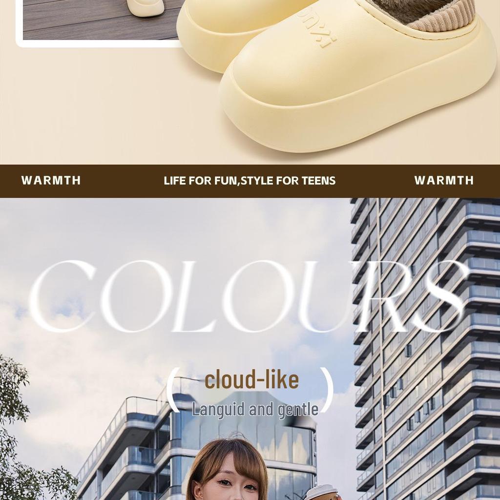 Waterproof EVA Thickened Slippers for Women, Winter 2025 – Cozy Indoor/Outdoor Cotton Shoes with Enclosed Heel & Thick Sole