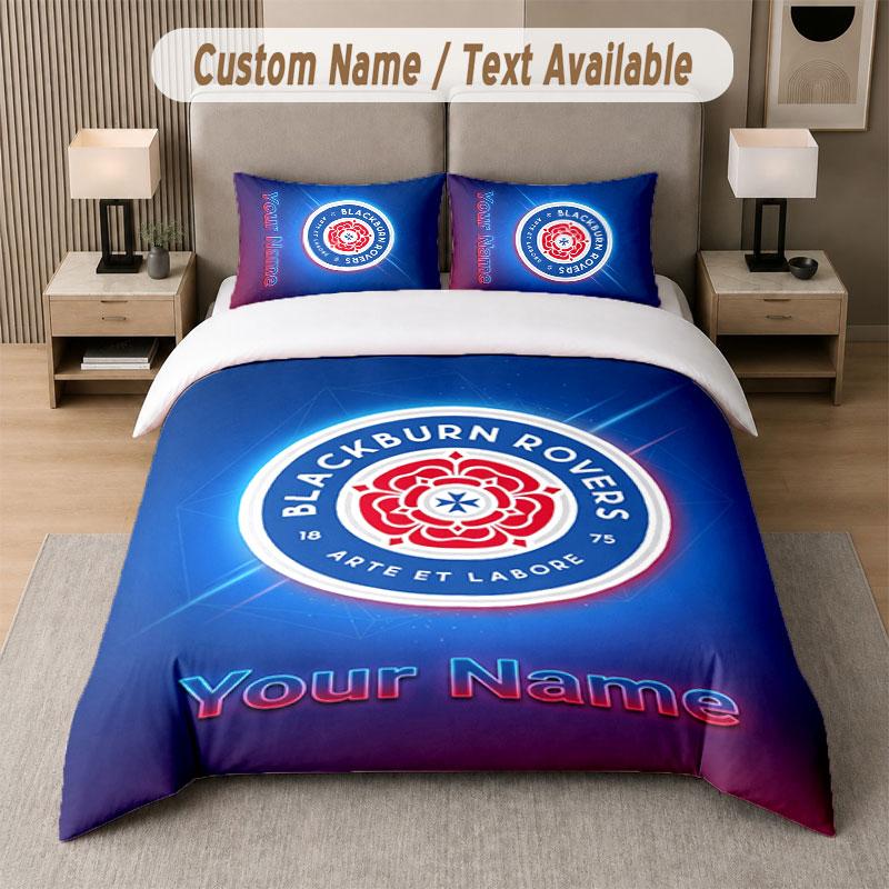 Custom Bedding Set Blackburn Rovers Football Pattern, Print Name Text 1 Duvet Cover Plus 2 Pillowcases Home Textile