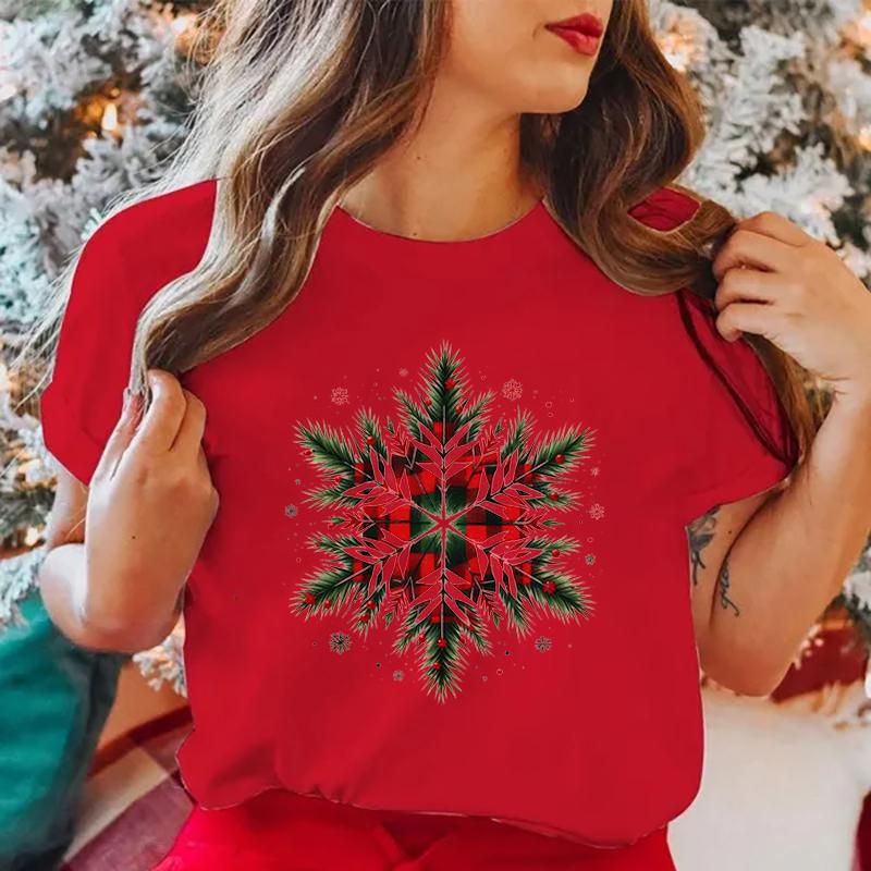 Funny Christmas Snowflakes Letter Printing T-Shirts  Women Summer Tee Shirt Femme Casual Short Sleeve Round Neck Tops T-Shirt