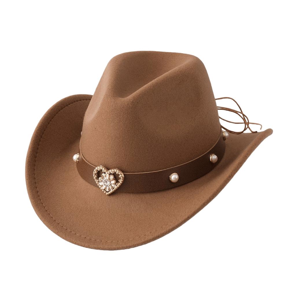 New European, American and Western cowboy hats, men's and women's fashion peach heart decorative felt top hats, sun protection visors