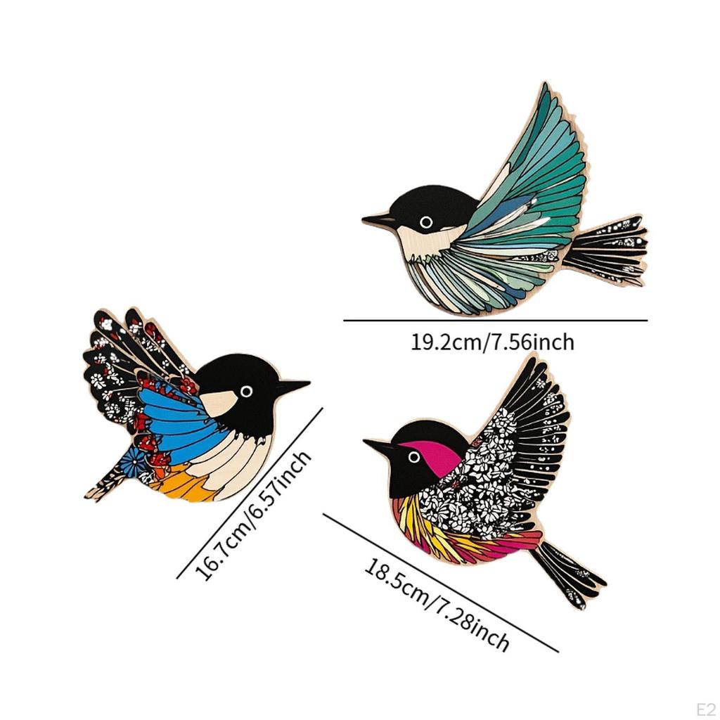 3x Väggkonst i trä med fåglar Trädekorationer med flygande fåglar Bakgrund Sovrum Hängskyltar för