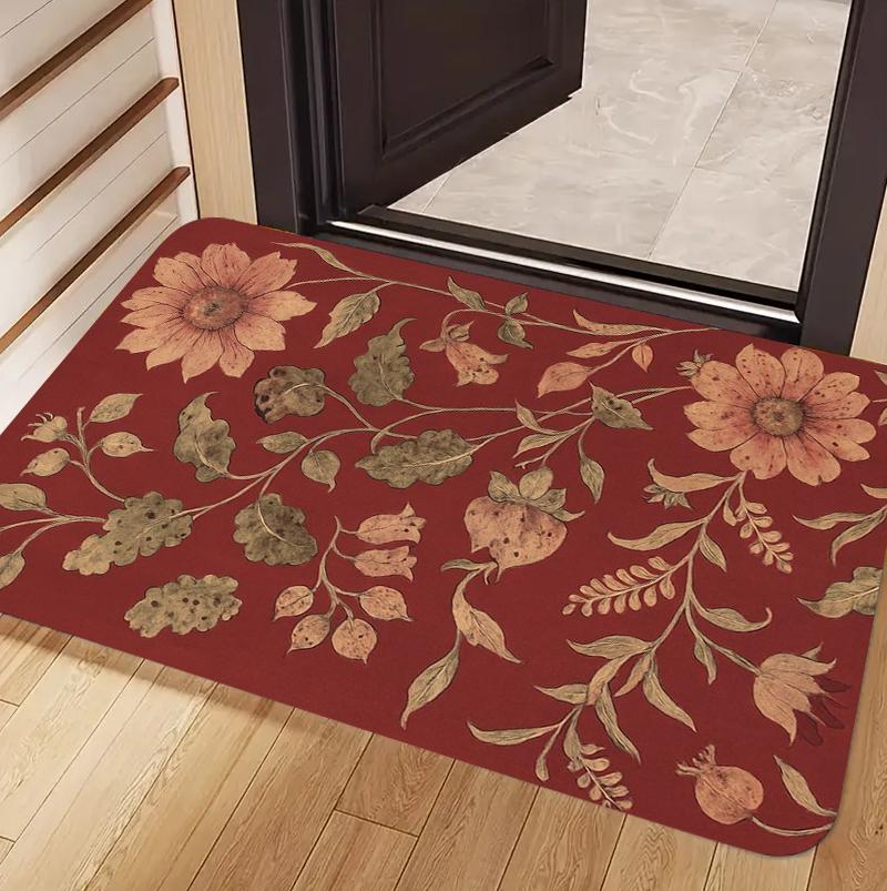 

Vintage Floral Botanical Doormat Carpet Rug Blue Brown Red Floral Leaf Pattern Non Slip Decorative Floor Mat for Home Entryway 40x60cm