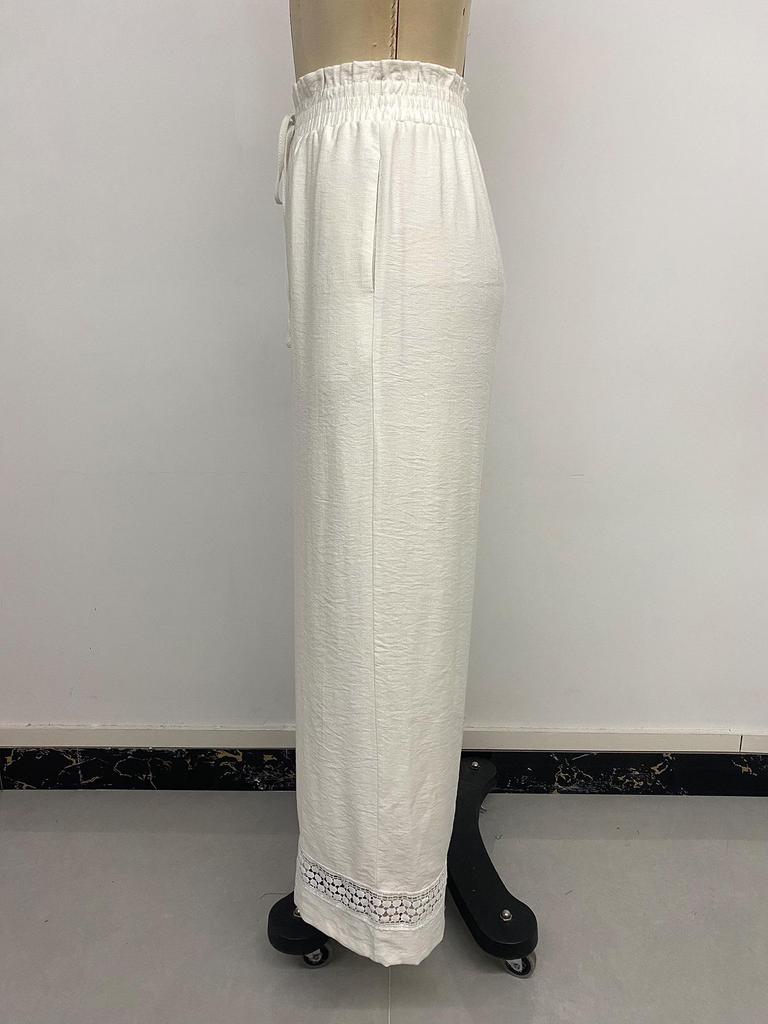 Baifen Zhi Yi: 2026 Resort Style Casual Lace Patchwork Wide-Leg Pants with Elastic Waist