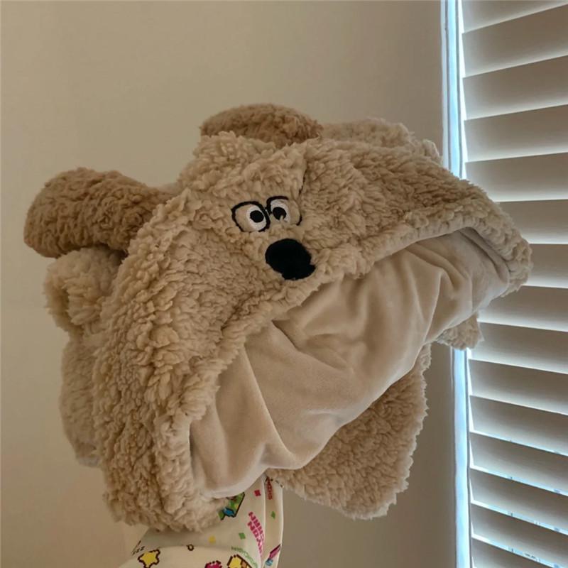 2024 Cute Cartoon Bear Hooded Shawl Blanket - Cozy and Thick for Women