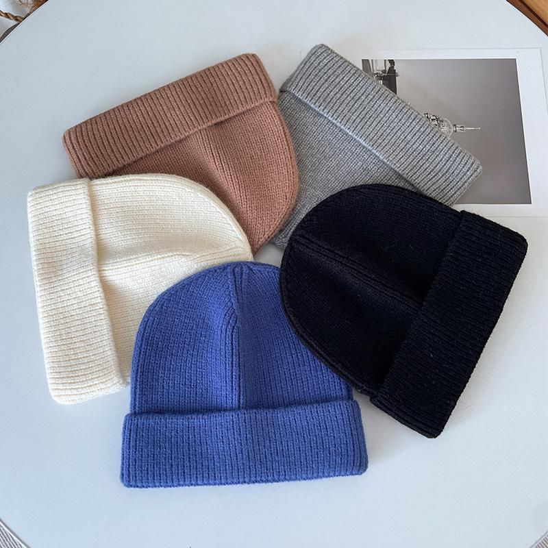 Plain Knit Hat for Men and Women, Autumn and Winter, Large Head Circumference, Warm Ear Protection, Face Slimming Beanie