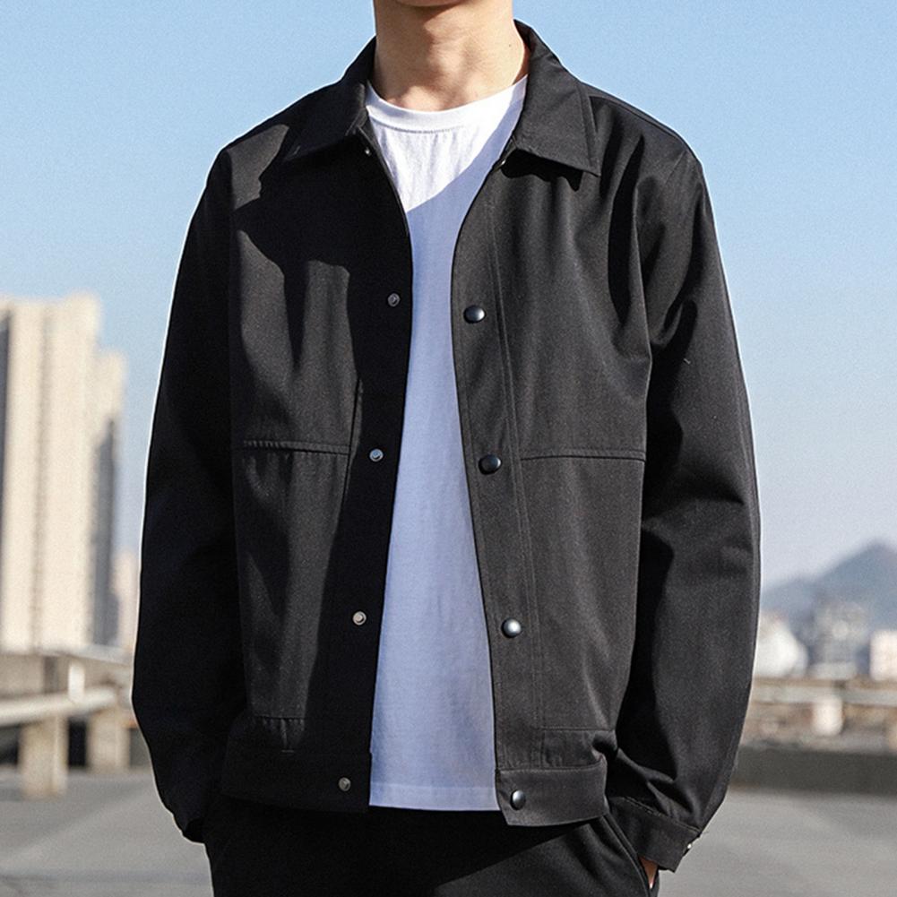 Herrenjacke Revers Langarm Knopfverschluss Jacke Mantel mit Seitentaschen Frühling Herbst Einfarbig Casual Outwear