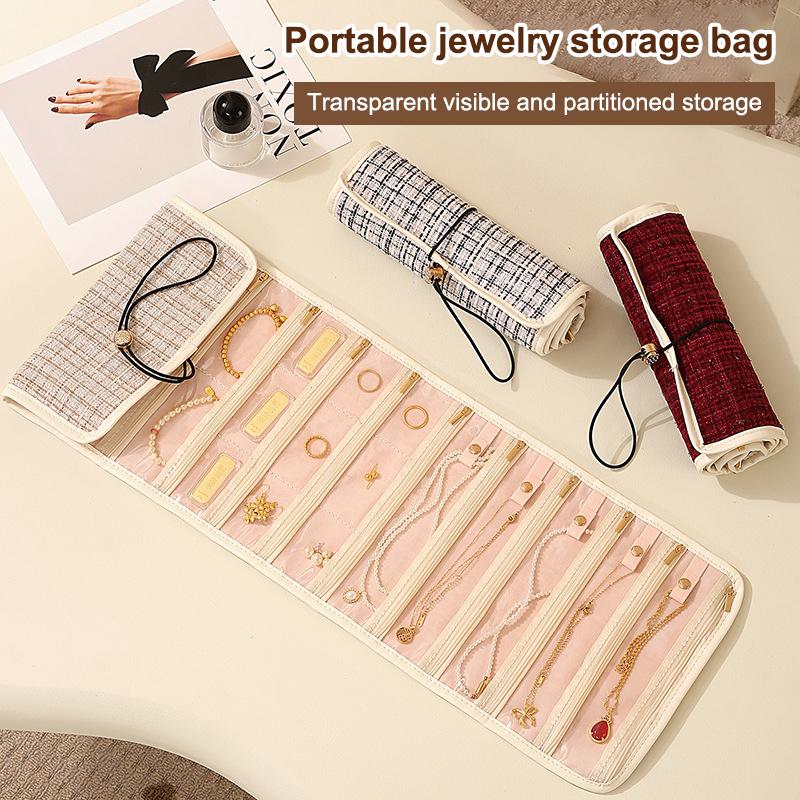 20 Grids Foldable Fashion Portable Jewelry Bag Large Women'S Travel Jewelry Roll Necklace Earring Ring Jewellery Display Storage