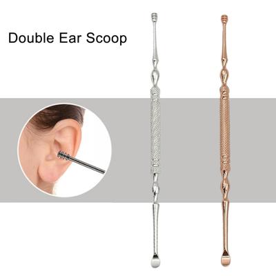 Ear Pick Double-sided Spiral Rotating Stainless Steel Earpick Sticks Ear Wax Cleaner Removal Tool for Home
