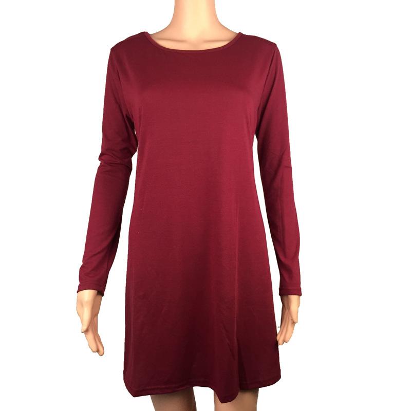 Women's dress, women's long-sleeved loose and thin solid color dress