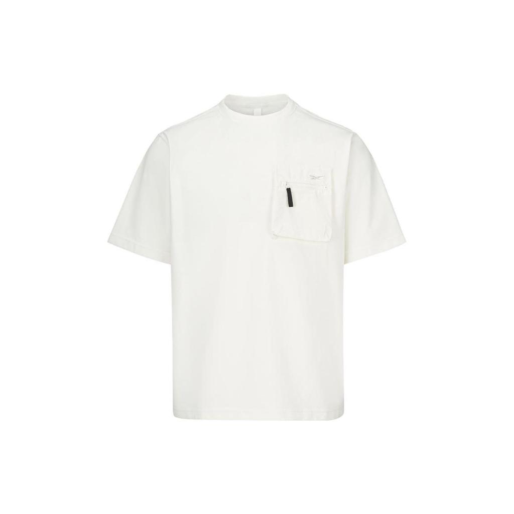 Reebok Solid Color Sports Outdoor Casual Knitted Comfortable Breathable Retro Pocket Crew Neck Short Sleeve T-Shirt Men Tops White 23RCS413MGW1