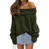 2025 New Autumn and Winter Loose Bat Sleeve Solid Color Pullover Off-shoulder Casual Knitted Sweater for Women