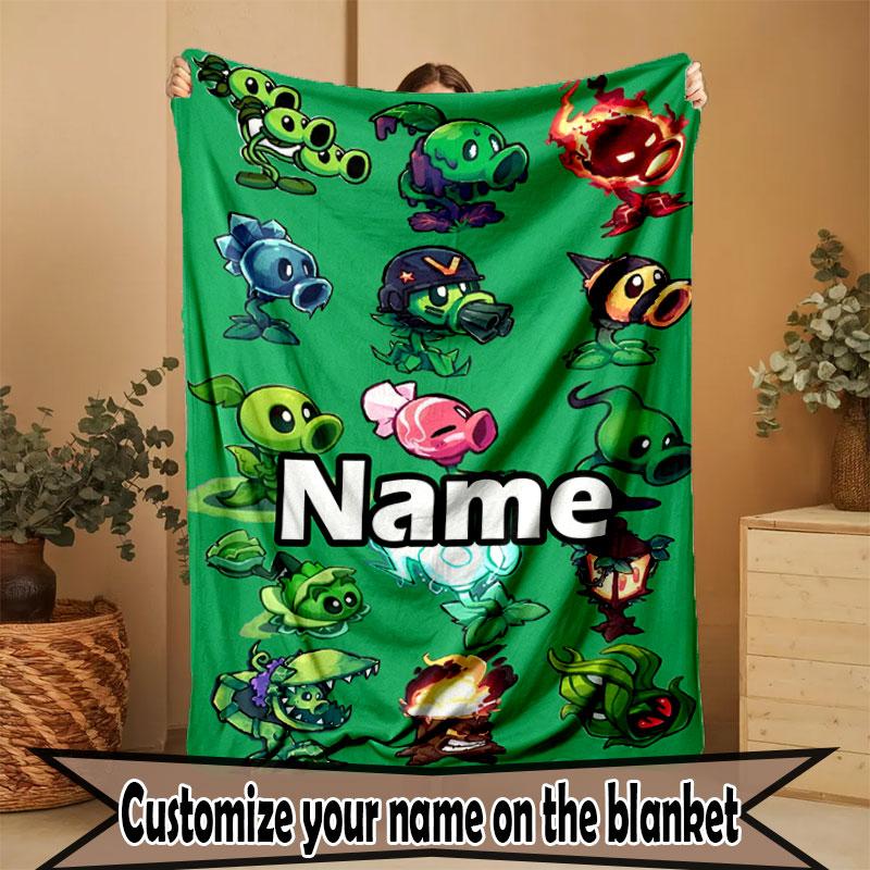 Custom Name Personalized Plants vs. Zombies Print Blanket, Home Decor, Bedroom, Sofa, Camping, Couch, Gifts for Birthday Christmas