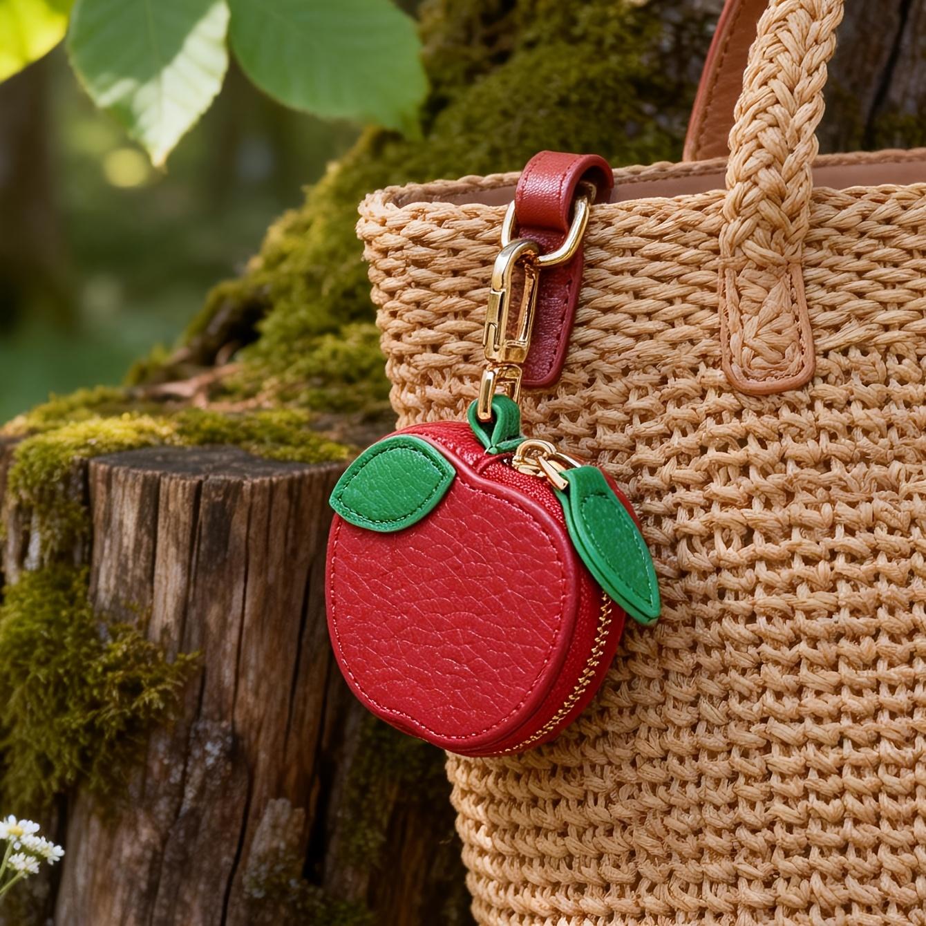

2026 Adorable Handmade Fruit/Ladybug Coin Holder | Small Zipper Bag | Spring Backpack Charm | Tiny Change Purse for
