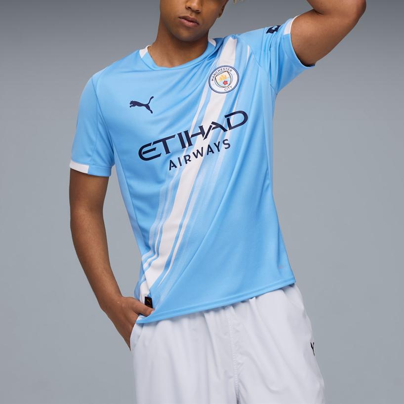Puma Mcfc Home Ss25 Logo Letter Round Neck Copy Short Sleeve Football Shirt Men Tops Light-Blue 780338-01