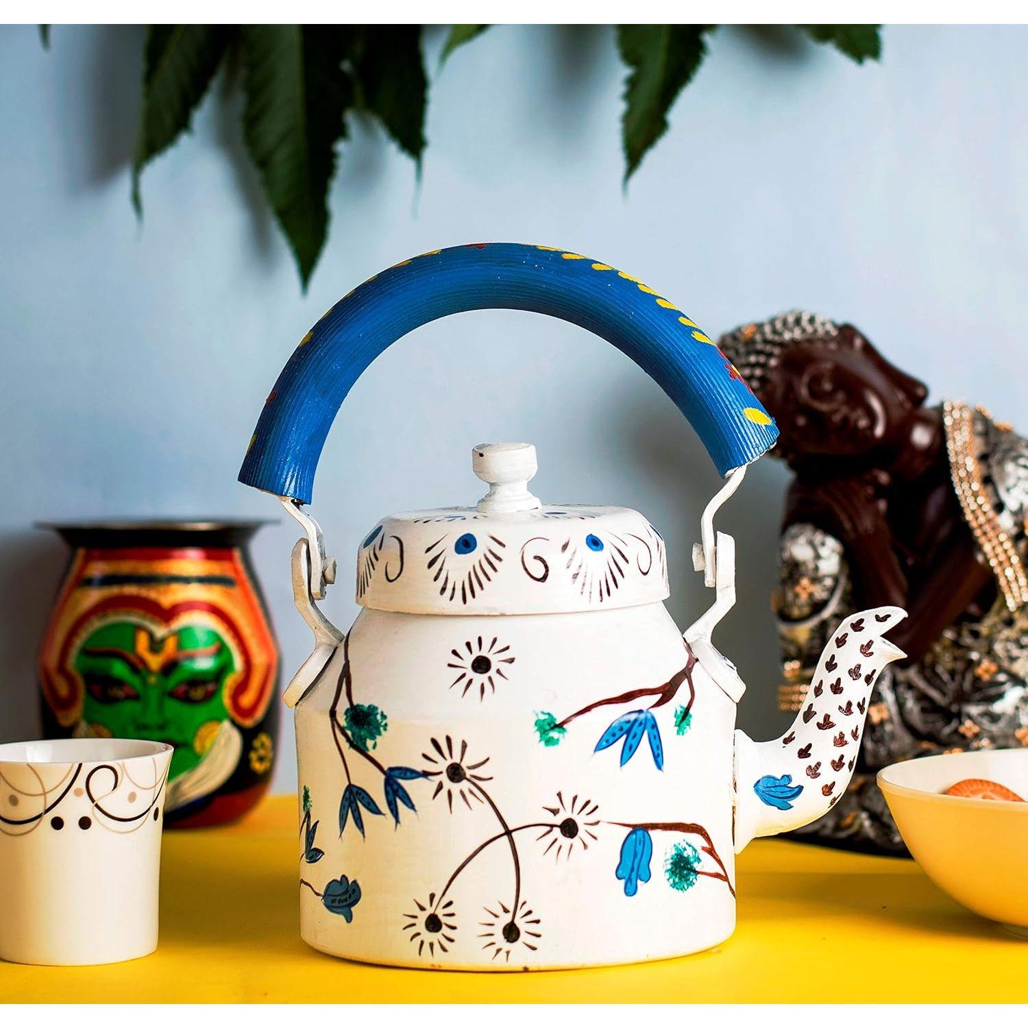 

Дизайнерский алюминиевый чайник с ручной росписью для чая/кофе, домашнего декора и подарков. Вместимость 1 л,