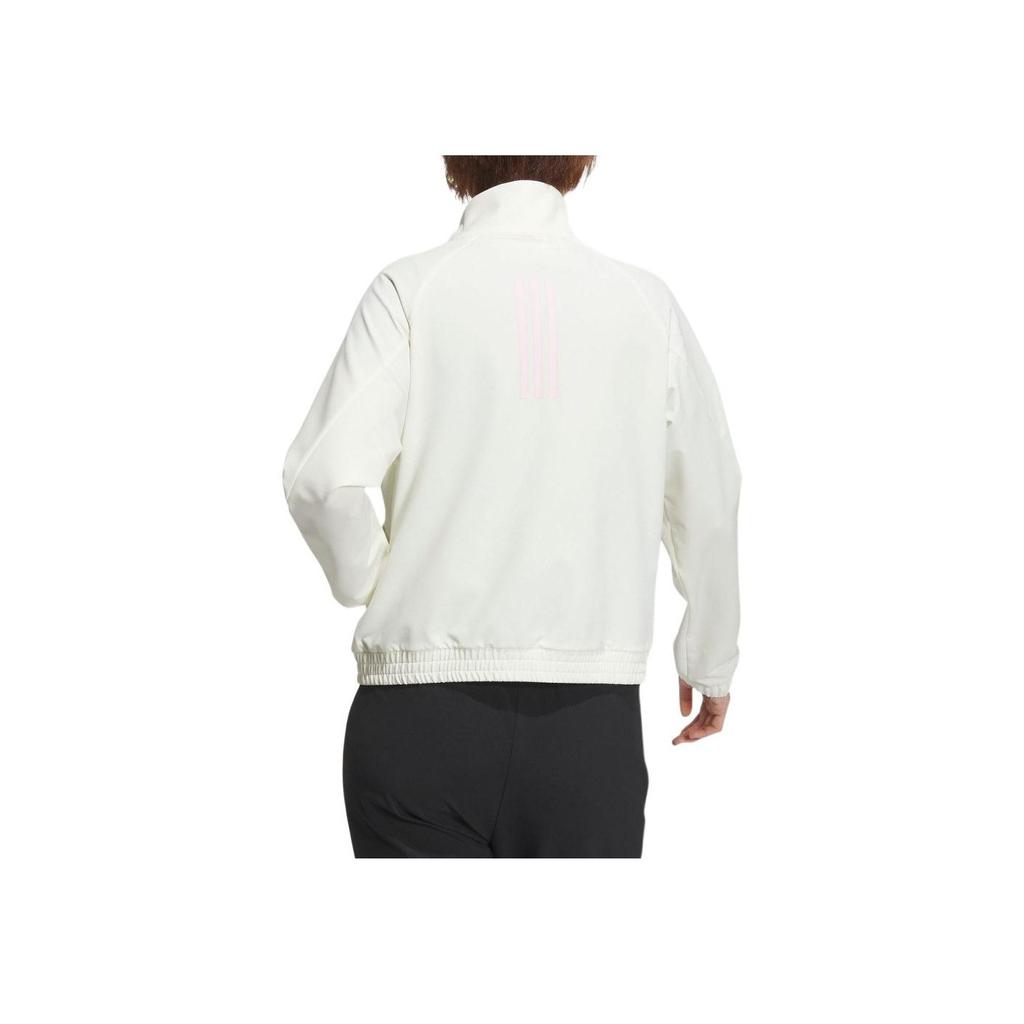 Adidas Logo Print Solid Color Outdoor Casual Sports Polo Jacket Women Jacket Ivory JE3581