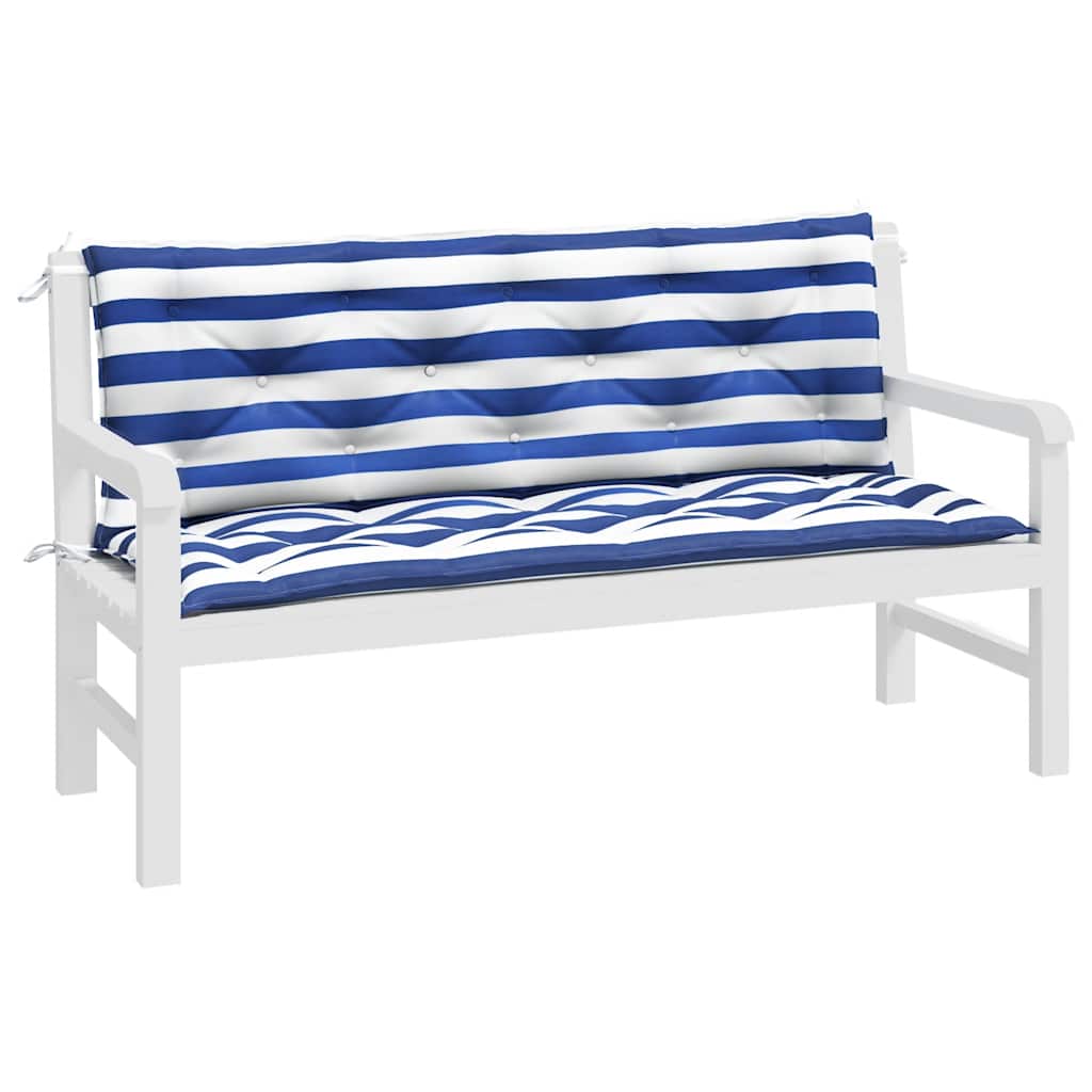 Garden Bench Cushions 2 Pcs Blue & White Striped 150x50x7cm Fabric
