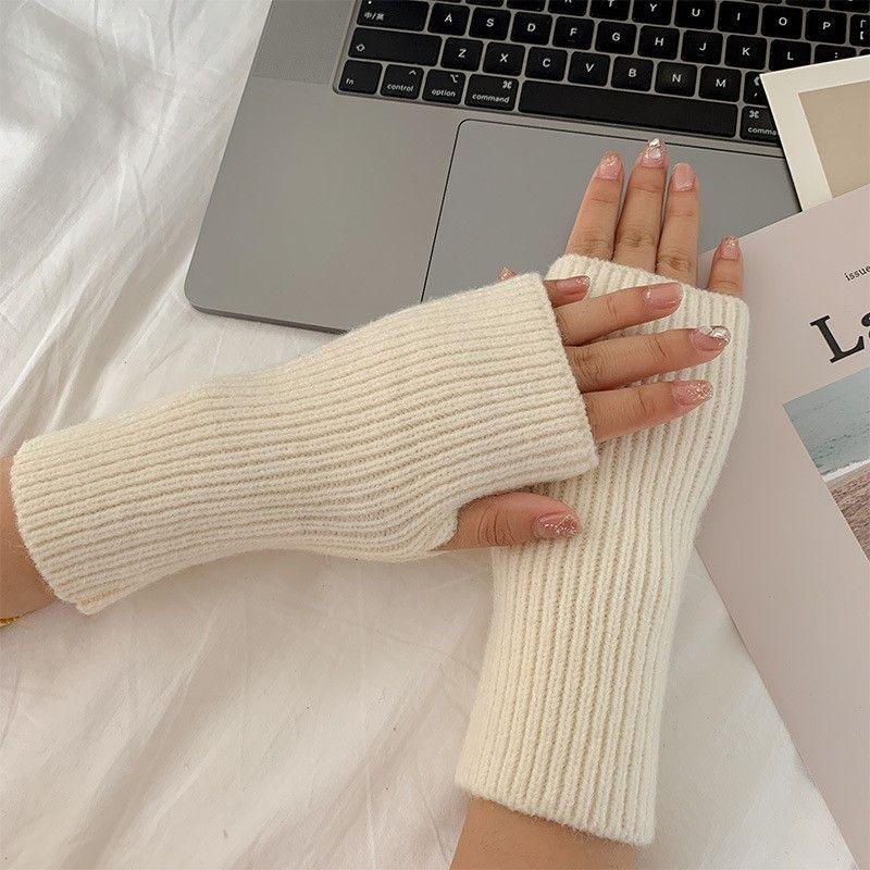 

Женские плюшевые перчатки без пальцев: Теплые вязаные митенки для осени и зимы, идеально подходят для студентов и письма