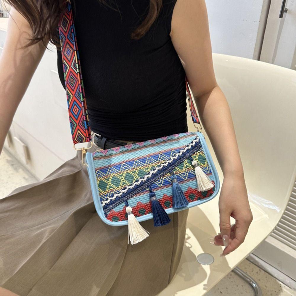 Embroidery Fringe Shoulder Bag Tassel Ethnic Style Crossbody Bag Bohemian Shoulder Bag  Travel