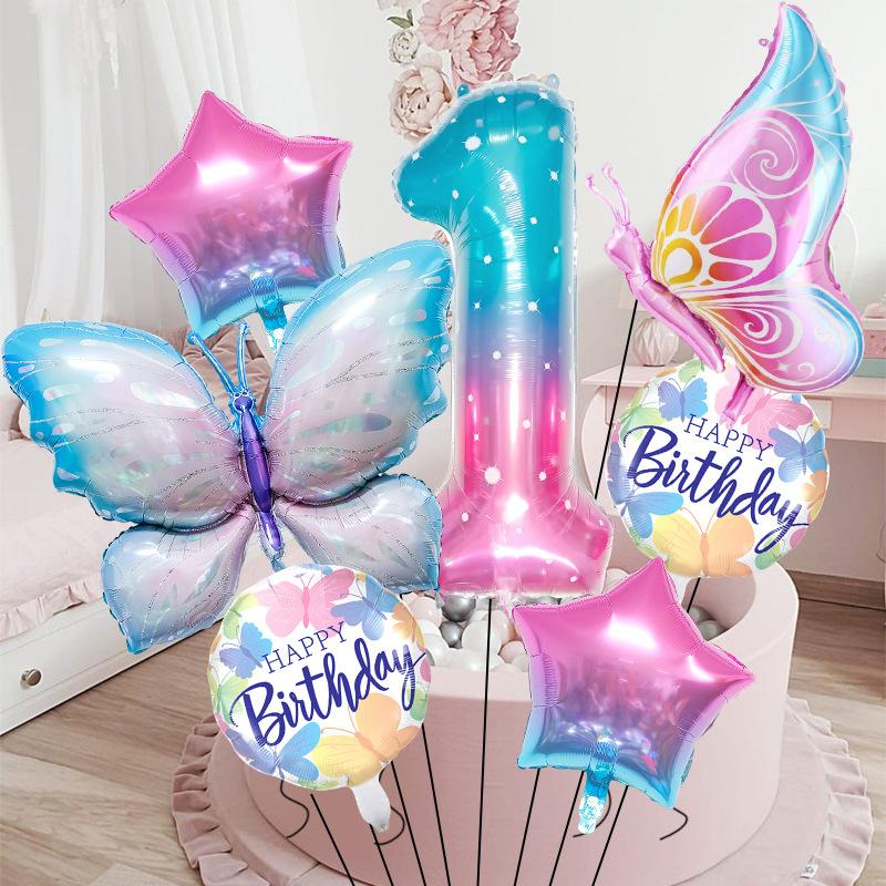 Butterfly starry sky digital balloon set children baby birthday party decoration gradual change star decoration arrangement