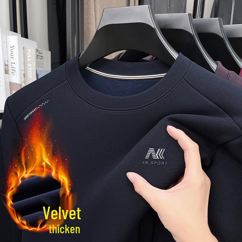Men s High-Quality Velvet Hoodie: Warm Round Neck Long Sleeve Knitwear for Winter 3XL