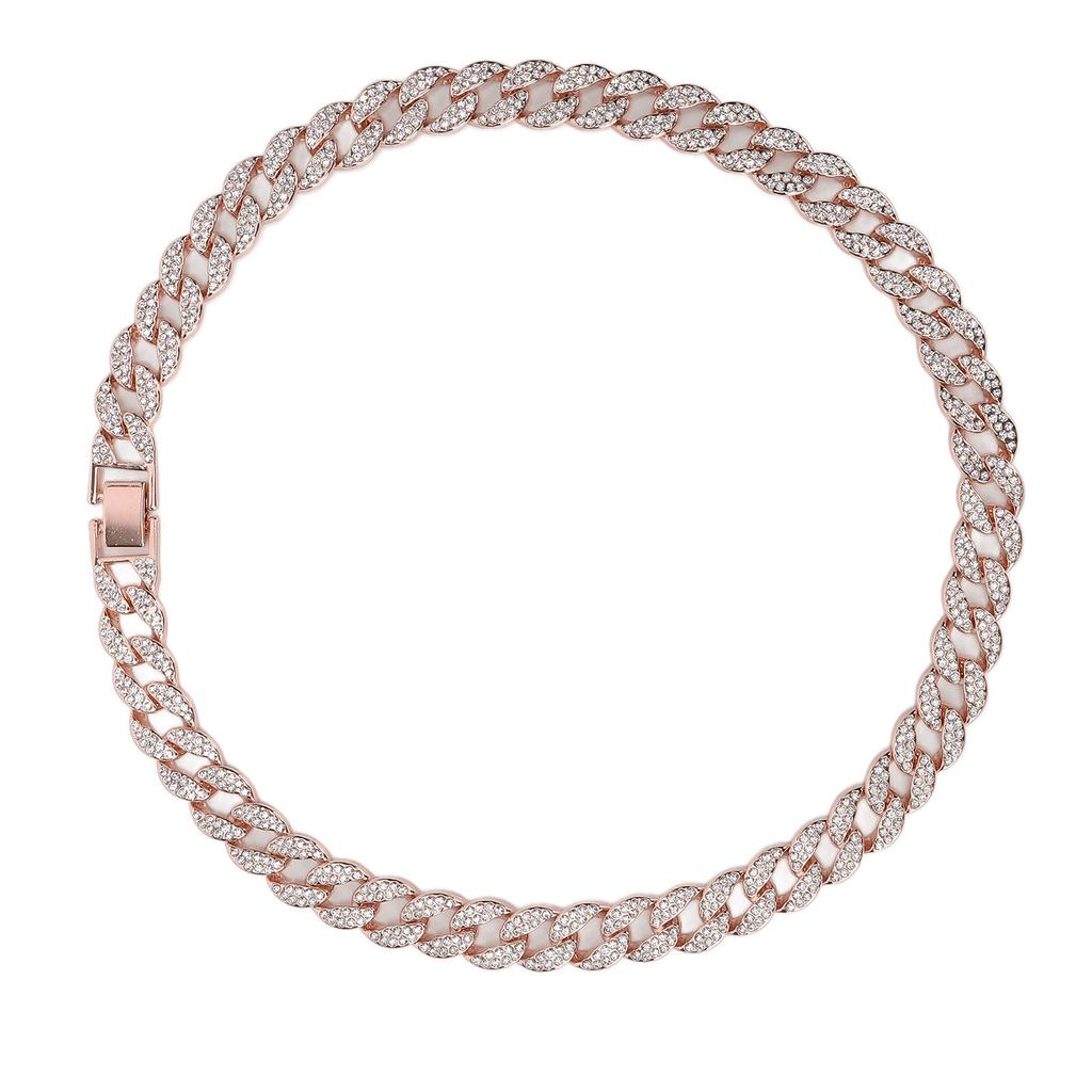 22in Cuban Necklace Alloy Diamond Link Chain Choker Stylish Neck Jewellery for Couples WomanRose Gold