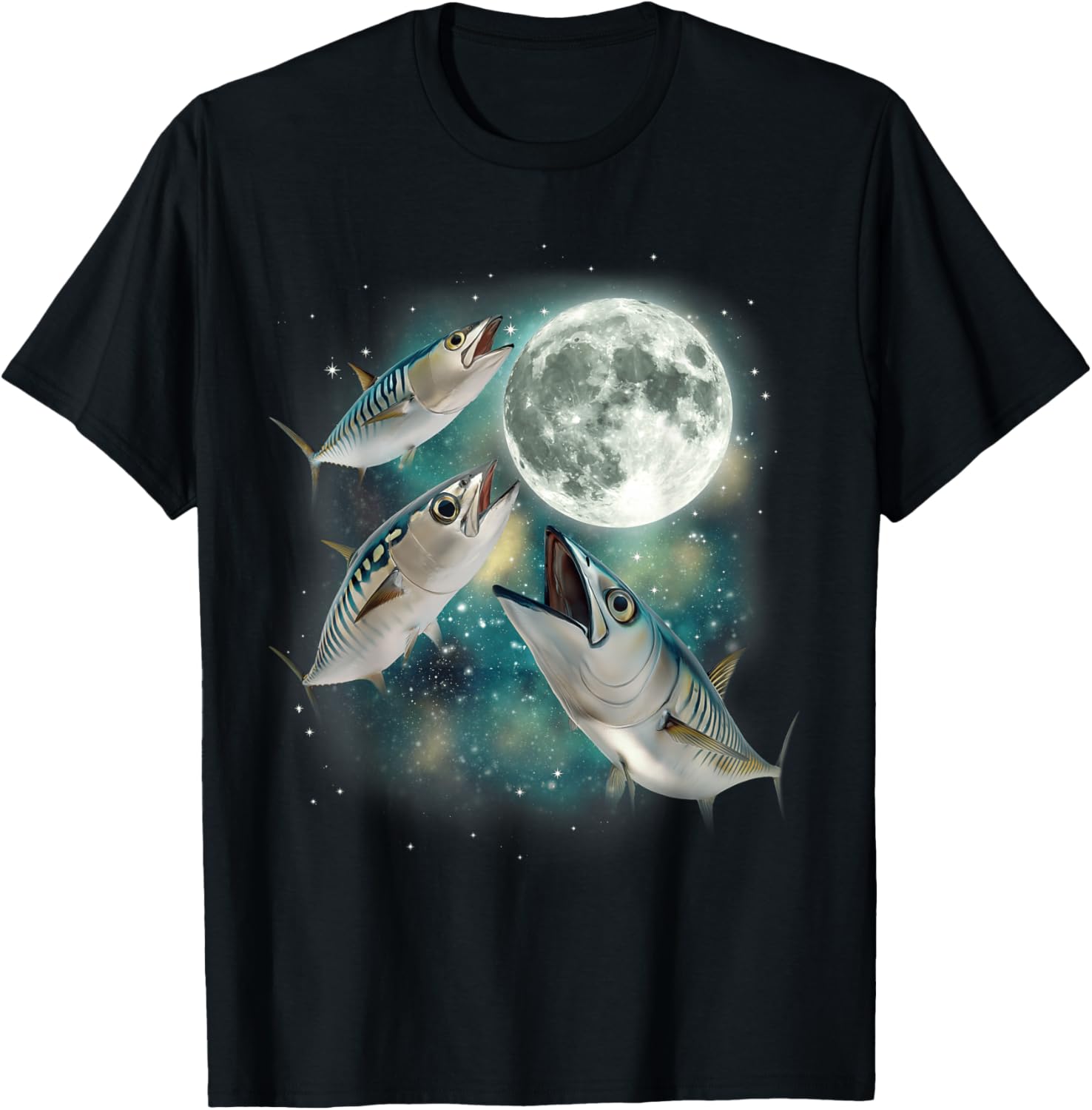 

Mackerel Moon T-Shirt Funny Fish Howling Meme Parody Graphic Tee Spring Autumn Casual Top 4XL