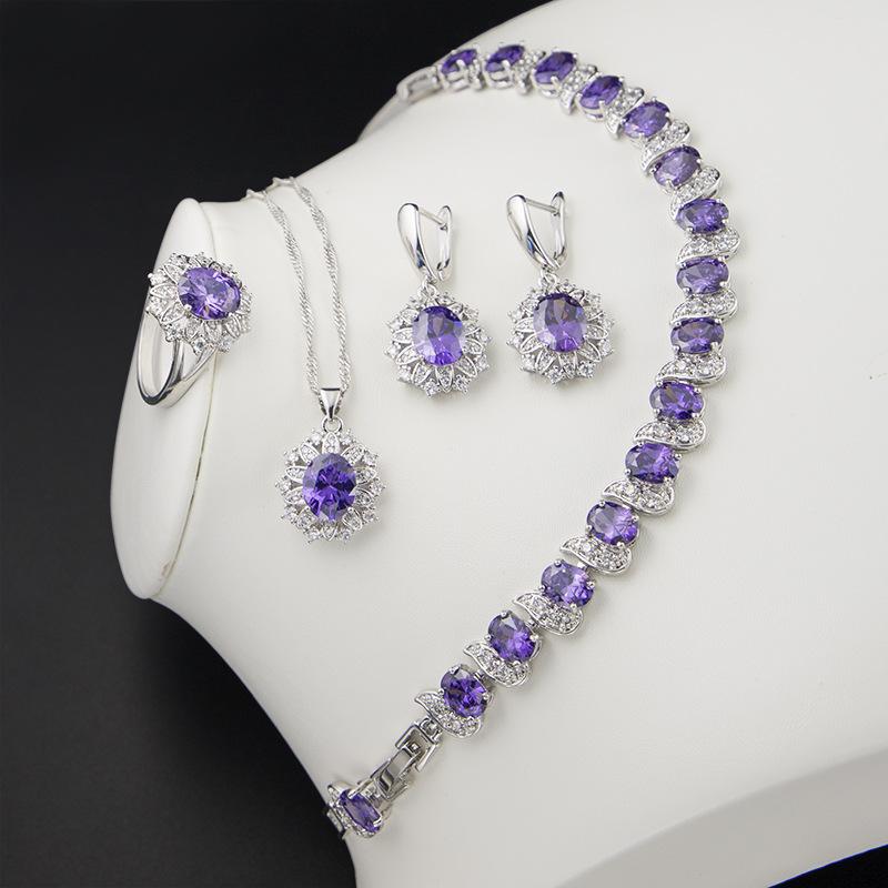 Biżuteria Europa i Stany Zjednoczone Gorący Antyalergiczny Cyrkon Bransoletka Naszyjnik Kolczyki Zestaw Biżuterii