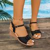 Summer 2025 Korean Style Fashion Ladies Fishmouth Roman Sandals Casual Large Size Women's High Heel One-Strap Slip-On Shoes