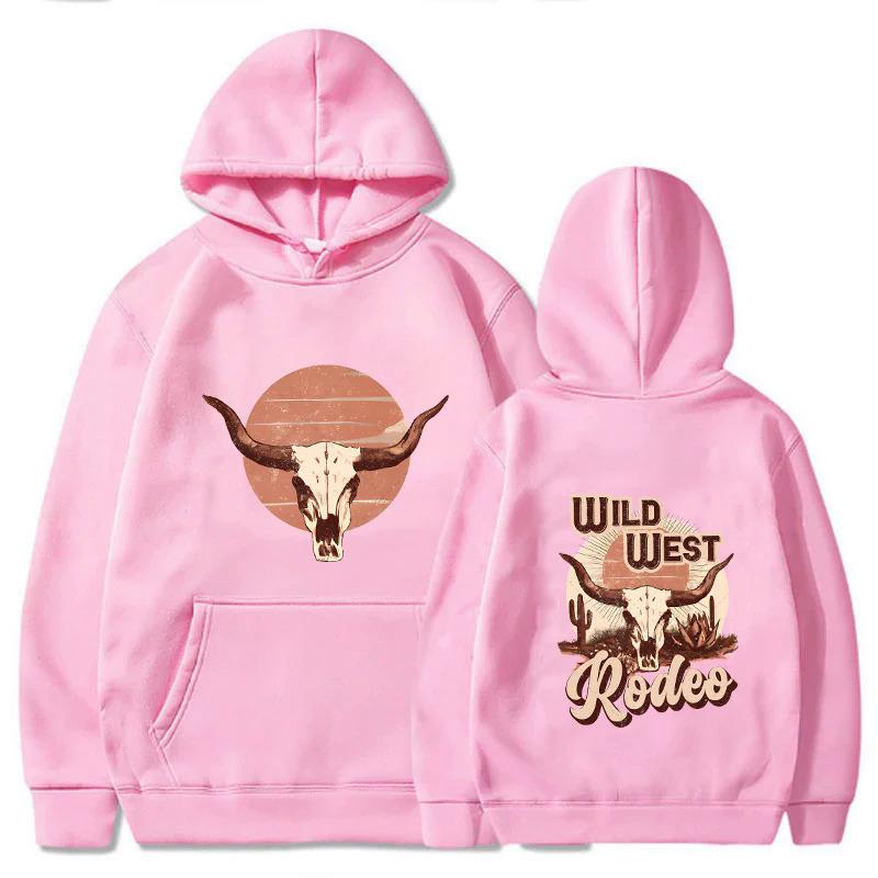 Cowboy Tribe Cow Skull Hoodies Print Fashion Sweatshirt Hip Hop Casual Unisex Autumn Winter Fleece Streetwear Tops