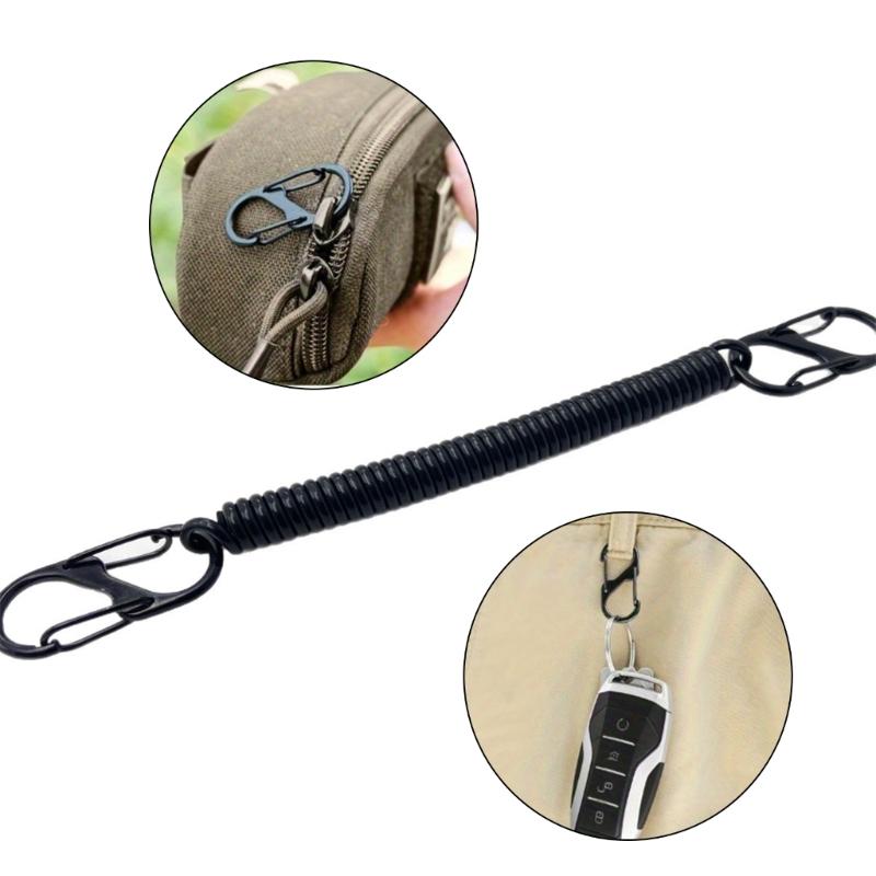 Fishing Lanyards Retractable Coiled Tethers with Carabiner Spring Elastics Rope Boating Fishing Rope Retention Rope