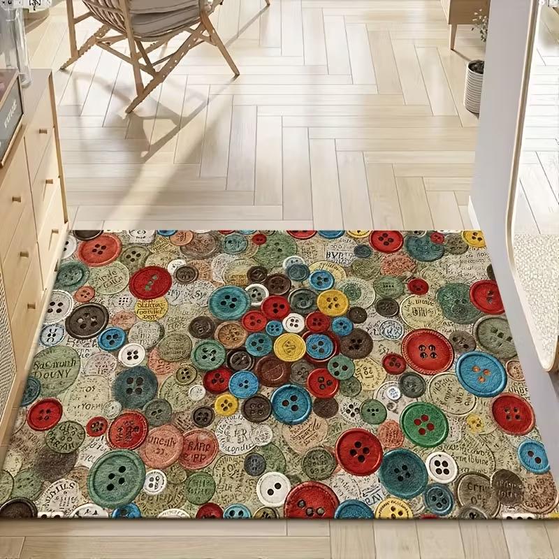 3D Colorful Button Entrance Door Mat Clothing Button Door Mat Kitchen Bathroom Non Slip Mat Home Decoration Welcome Mat