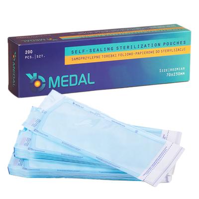 Self-Adhesive Sterilization Bags 70mm X 230mm Flat, Paper-Foil 200pcs