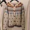 Women's Autumn/Winter Sweater: Heart Floral Print, Horn Buttons, Loose Fit, Slimming, Versatile Outerwear