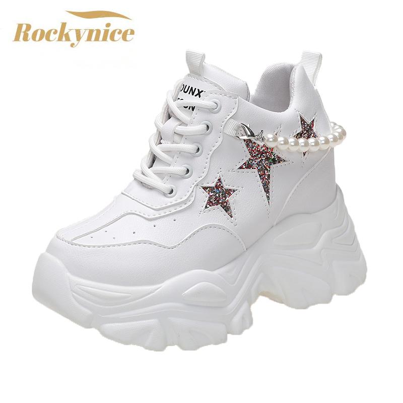 Shufl Women's Black High Platform Shoes Woman Autumn Chunky Sneakers Increased 10Cm Leather Shoes Trainers Deportivas Mujer Cm