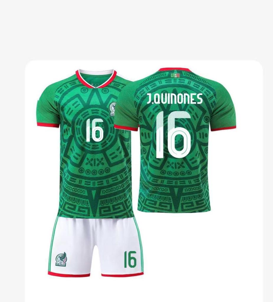 Kids' Mexico Football Jersey Set: Home No. 14 Hernandez & No. 22 Lozano.