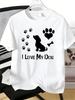 Unisex Crew Neck Tee I Love My Dog Paw Heart Bone Print Soft Blue Loose Summer Street Top For Dog Pet Lovers Daily Casual Outfit