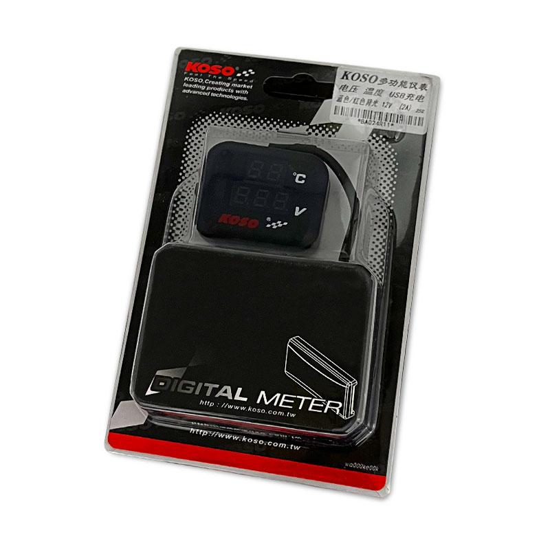 KOSO Water Temp Meter Voltmeter Gauge Motorcycle Phone USB Charger Charging 3 in 1 Waterproof LCD Digital Display