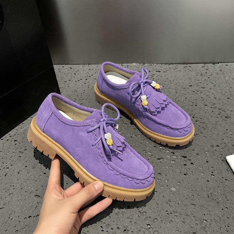 Fashion Moccasins Women Shoes 2025 New Multi-color Women's Lace-up Loafers Non-slip Large-size Thick-soled  Suede Derby Shoes For Women