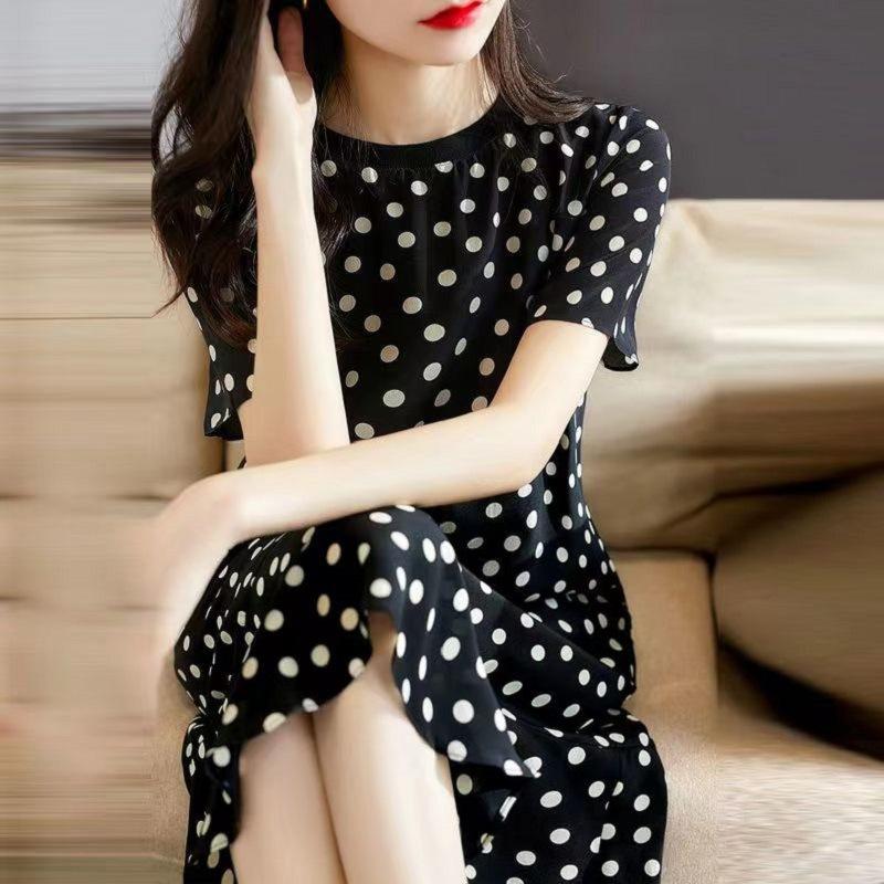 

WTEMPO Женские весенне-летние ночные сорочки большого размера, свободные пижамы с принтом, с круглым вырезом и коротким рукавом, свободные повседневные платья средней длины для отпуска XXXXL